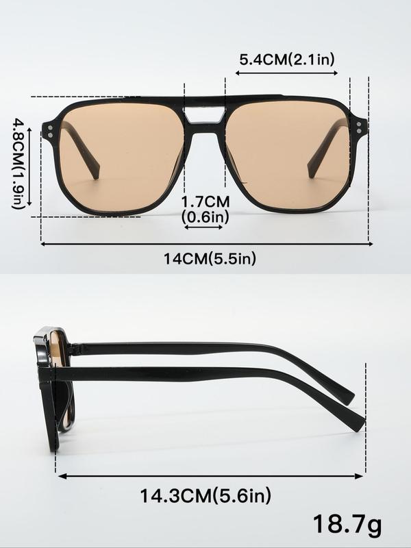 Unisex Simple Style Plain Color Sunglasses, Trendy Casual Flat Top Frame Double Bridge Sunglasses for Everyday Use, Fashion Accessories for Outdoor Activities