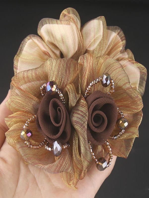 Vintage Flower Design Hair Tie, Elegant Beaded Scrunchies for Ponytail Bun Holder, Fashion Hair Accessories for Women & Girls