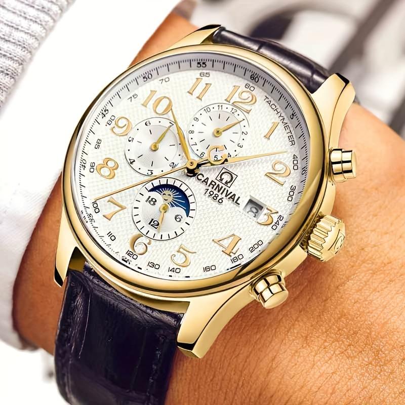 Carnival Fashion Automatic Watch, Waterproof Calendar Moon Phase Mechanical Watch