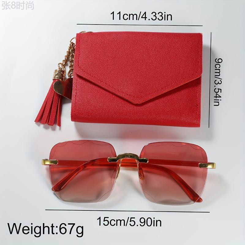 3pcs set Red Round Quartz Watch PU Leather Strap Alloy Pointer Alloy Case And Wallet Glasses Gift For Women