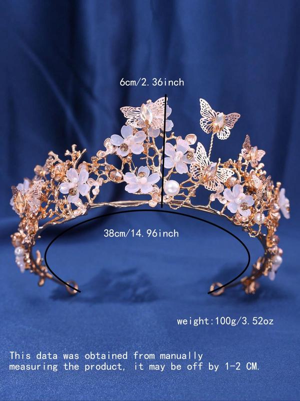 Elegant Style Butterfly & Flower Decor Crown, Gorgeous Sparkling Rhinestone Decorative Handmade Design Bridal Headwear, Perfect for Bridal, Anniversaries, Birthday, Exquisite Party Hair Accessories