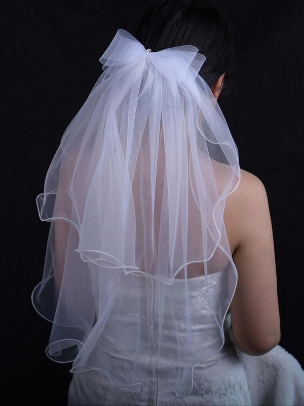 Bow Decorated Bridal Veil, Elegant Tiered Layer Bridal Veil for Wedding Party, Fashion Wedding Accessories for Women & Girls, Trendy Wedding Accessories for Birthday Gift