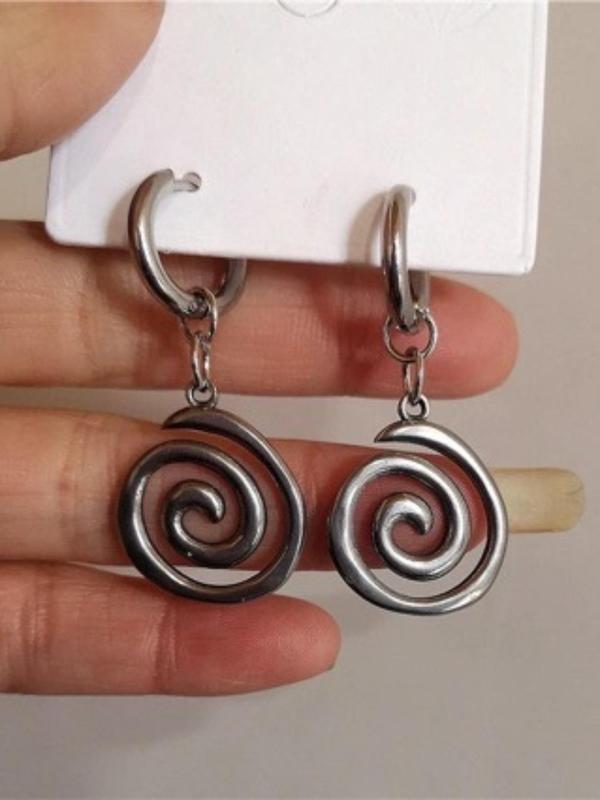 Vintage Geometric Spiral Design Dangle Earrings, Y2K Fashion Stainless Steel Jewelry for Women for Party, Daily Decor, Trendy All-match & Exquisite Jewelry for Birthday Gift