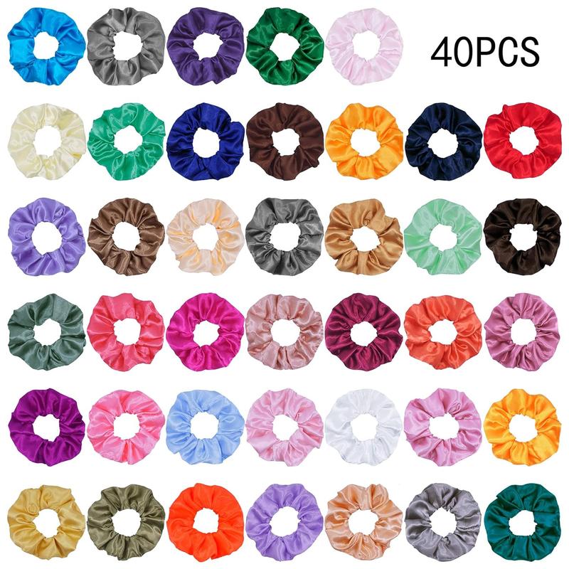 40 Pcs Hair Silk Scrunchies Satin Elastic Hair Bands Ties Ropes Scrunchie for Women Girls Hair Accessories - 40 Assorted Colors Scrunchie