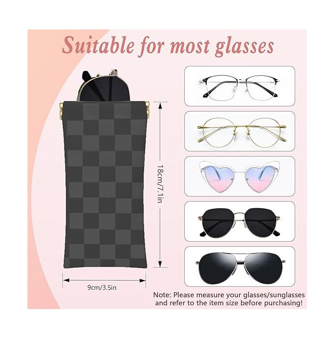 Sunglasses Case,  1 Pack Soft Eyeglass Cases Checkered Sunglass Case Portable Squeeze Top Leather Glasses Pouch