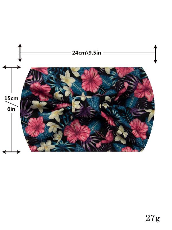 Floral Print Ruched Sport Hair Band, 4 Counts Casual Sporty Hair Band for Women & Girls, Elastic Hair Band for Gym Workout Running