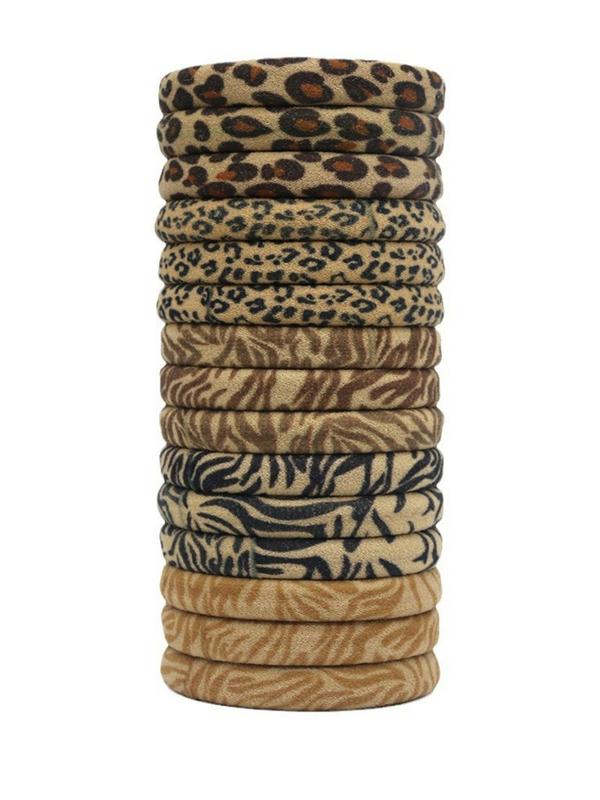 Vintage Leopard Pattern Hair Ties, 15pcs High Stretch Hair Ties, Fashion Hair Accessories for Women & Girls, Minimalist Headwear Suitable for Thick Hair