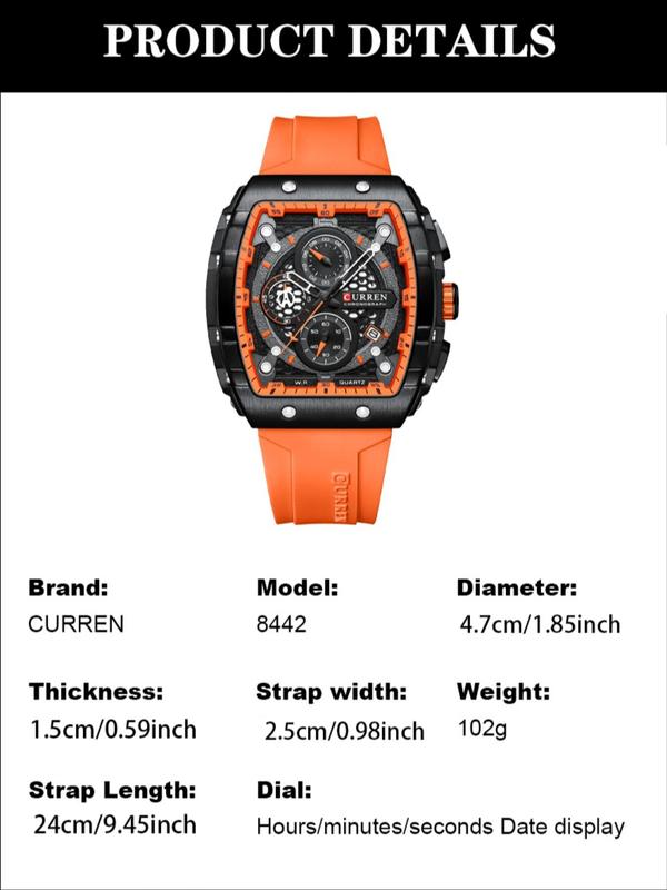 Men's Business Fashion Barrel Dial Quartz Watch,  Watches for Men, Casual Trendy Watch with Date Display Function, Fashionable Accessories for Daily Life As Gift without Box