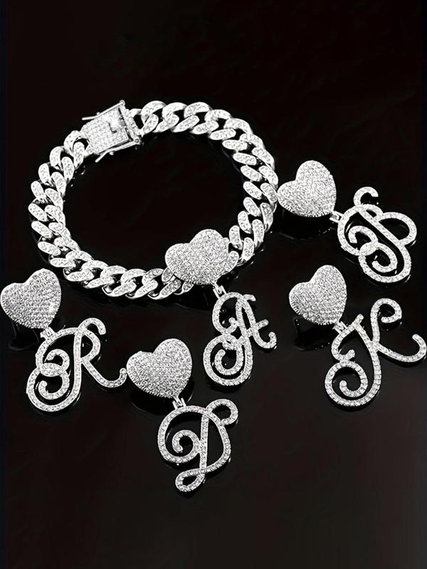 Rhinestone Decor Heart & Letter Design Anklet, Punk Style Cuban Chain Anklet for Women & Girls, Trendy All-match & Exquisite Body Jewelry for Birthday Gift, Fall Outfits, Fall Freshness