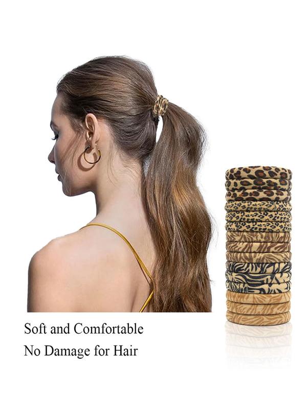 Vintage Leopard Pattern Hair Ties, 15pcs High Stretch Hair Ties, Fashion Hair Accessories for Women & Girls, Minimalist Headwear Suitable for Thick Hair