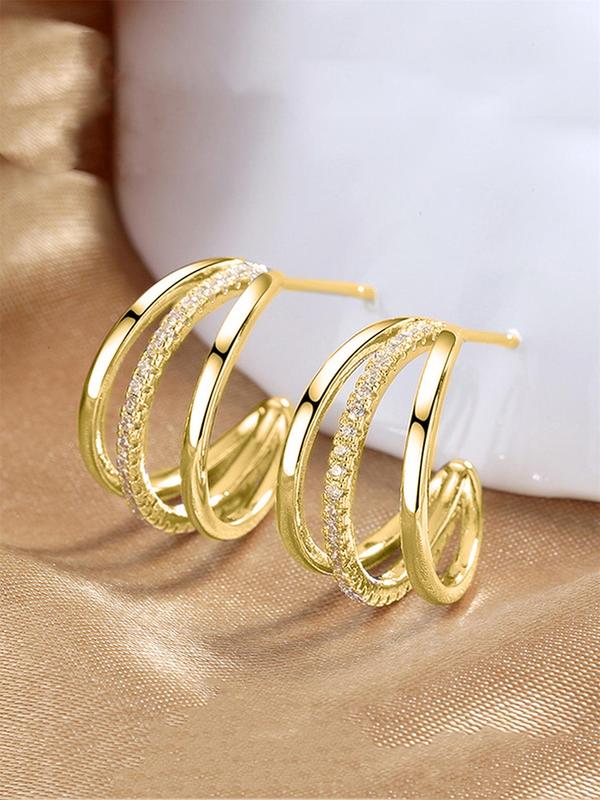 Women's Elegant Layered Rhinestone Decorated Hoop Earrings (1 Pair), Exquisite Trendy Hoop Earrings, Gorgeous Jewelry As Birthday Gift for Girlfriend