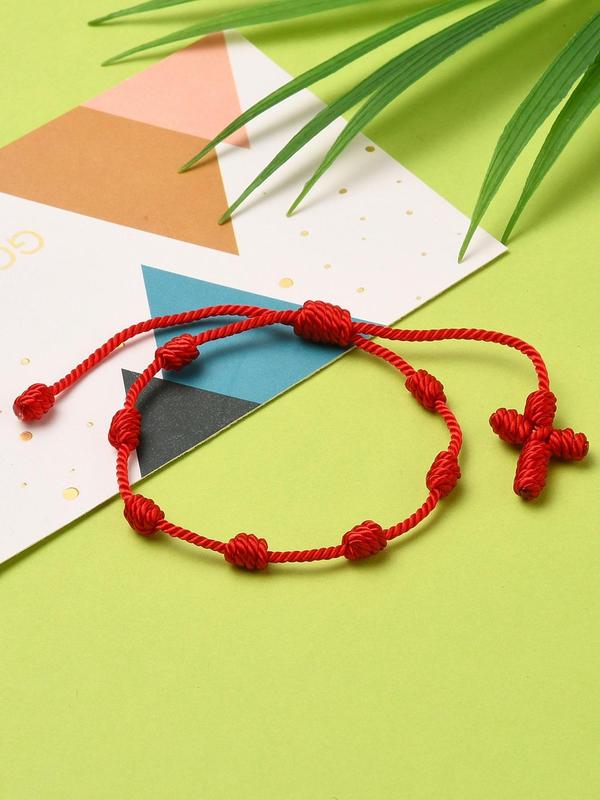 Summer Trendy All-match & Exquisite Cross Charm Decor Braided Design Anklet, Trendy Adjustable Anklet for Women for Party, Daily Clothing Decor