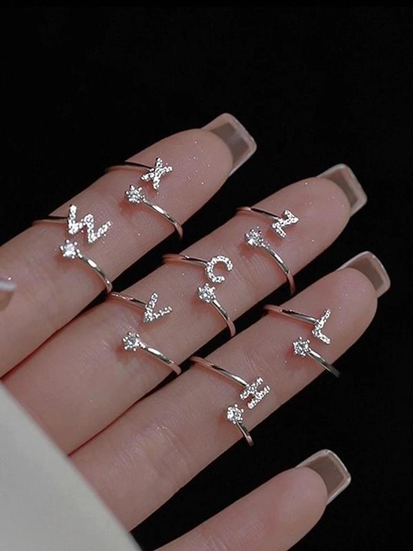 Letter A-z Design Cuff Ring, 1 Count Fashionable Jewelry for Women & Men, Trendy All-match & Exquisite Jewelry for Birthday Gift