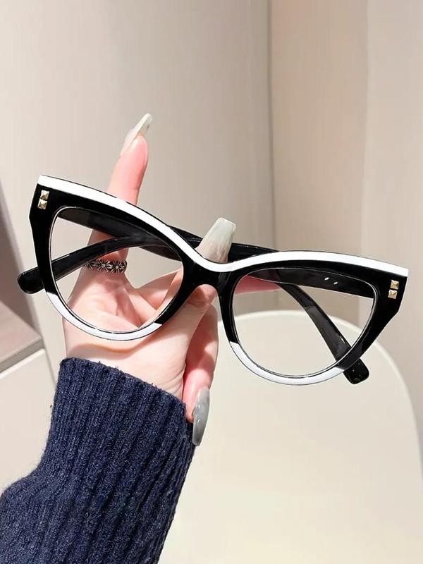 Spring Simple Cat Eye Frame Eyeglasses, Hot Fashion Eyeglasses for Work, Daily Clothing Decor, Vintage Eyeglasses Perfect for Student Daily Use