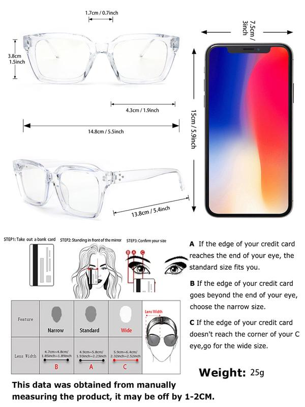 Unisex Simple Style Plain Color Square Frame Eyeglasses, Trendy Casual Eyeglasses Suitable for Daily and Vacations, Fashion Accessories for Outdoor Activities