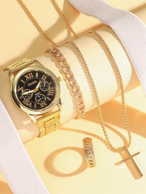 Women's Elegant Fashion Watch & Jewelry Set, Including Watch & Ring & Necklace & Bracelet, Trendy All-match & Exquisite Watch Set for Birthday Gift