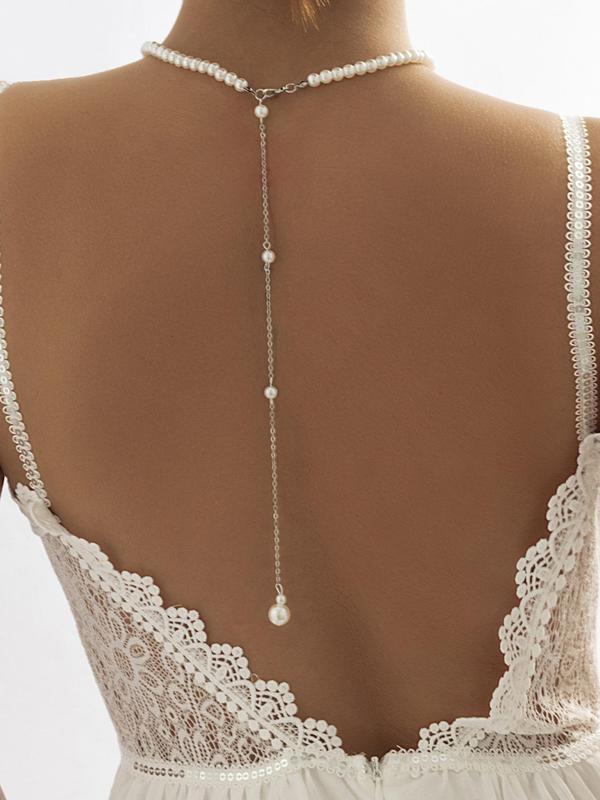 Women's Elegant Faux Pearl Decor Body Chain for Backless Clothing, Exquisite Trendy Beaded Necklace, Fashionable Body Jewelry for Party & Daily Clothing Decoration