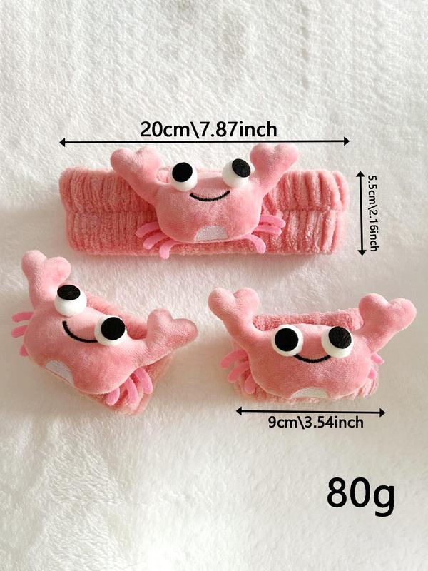 Cute Cartoon Crab Design Hair Band & Wristband Set, Waterproof Elastic Makeup Hair Band, Fashion Hair Accessories for Women & Girls