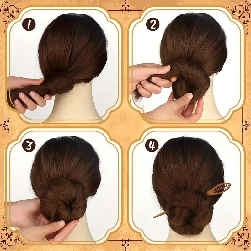 Wooden Hair Pin, 4 Counts Vintage Style Hair Pin, Heatless Hair Styling Tool for Women & Girls, Elegant Hair Accessories for Daily Use