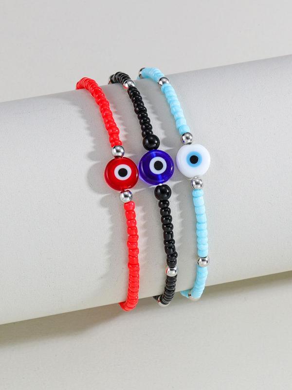 Devil's Eye Design Anklets, Cute Cartoon Devil's Decorative Beaded Anklets, Boho Style Fashion Accessories for Beach Party Vacation