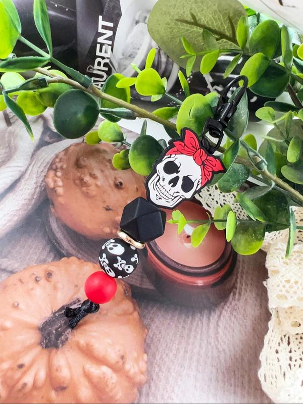 Creative Skull Design Beaded Keychain, Novelty Silicone Beaded Keychain for Car Keys, Fashion Accessories for Women & Men As Gift