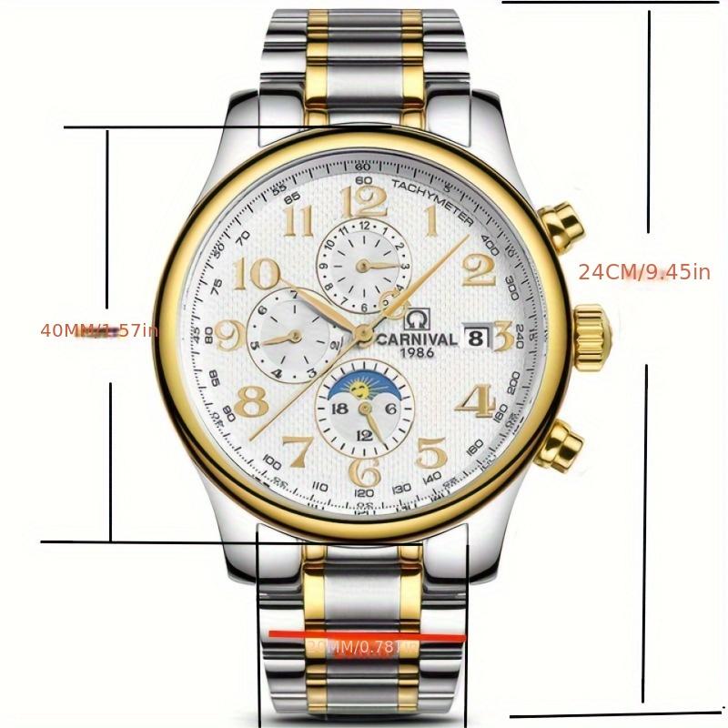 Carnival Fashion Automatic Watch, Waterproof Calendar Moon Phase Mechanical Watch