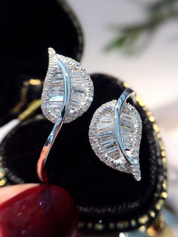 Minimalist Temperament Leaf Design Rhinestone Decor Cuff Ring, Fashion Accessories for Women for Party, Daily Clothing Decor, Trendy All-match & Exquisite Jewelry for Birthday Gift