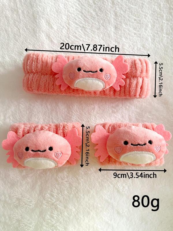 Cute Cartoon Crab Design Hair Band & Wristband Set, Waterproof Elastic Makeup Hair Band, Fashion Hair Accessories for Women & Girls