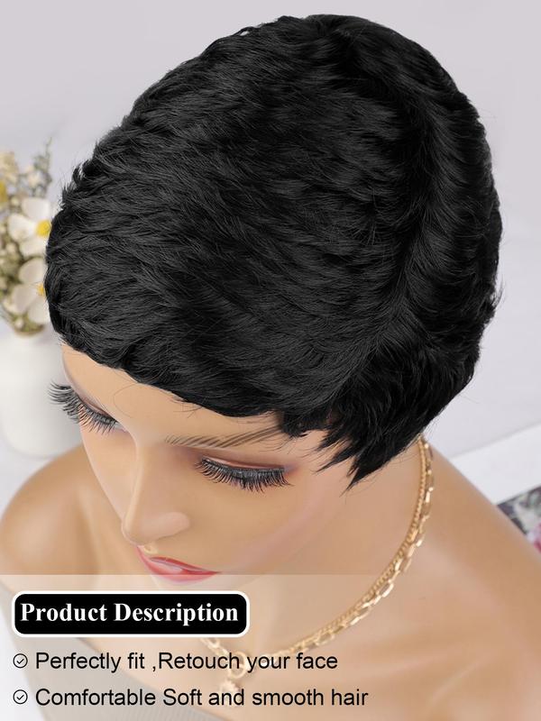 Women's Black Short Straight Wigs with Bangs, Striking Natural Fluffy Hair Wigs for for Daily & Party Hairstyle Decoration, Fall Hair Trends 2024