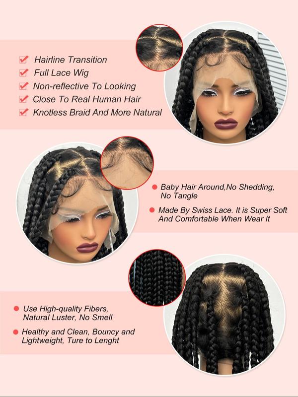 36 Inch Long Braided Lace Front Wigs for Women, Gorgeous Fluffy Wigs with Baby Hair, Synthetic Braided Full Lace Wigs for Party, Daily Use