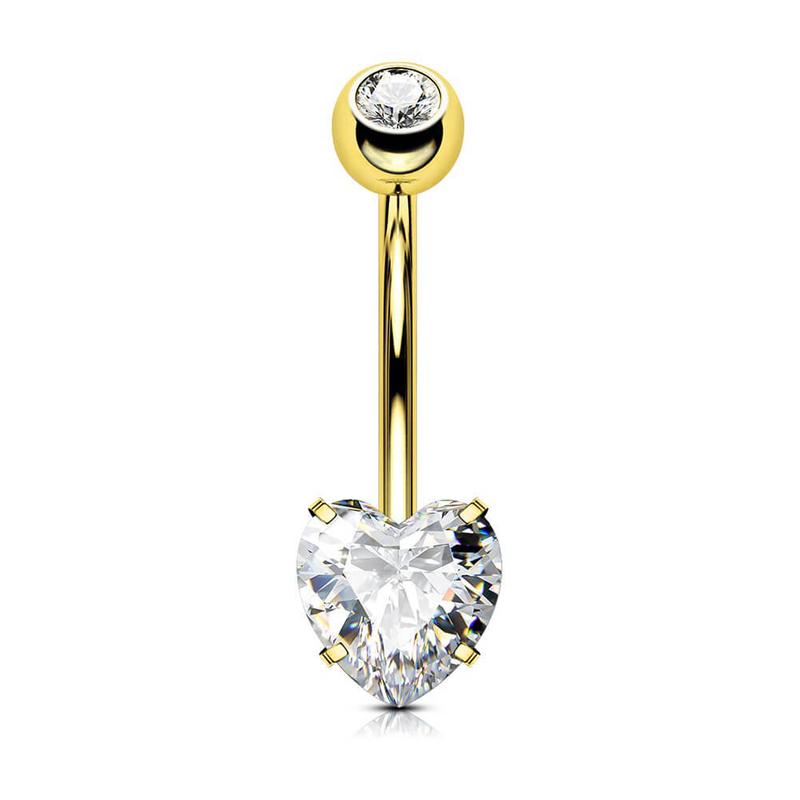 Oufer 14G Titanium Classic Heart CZ Belly Button Ring