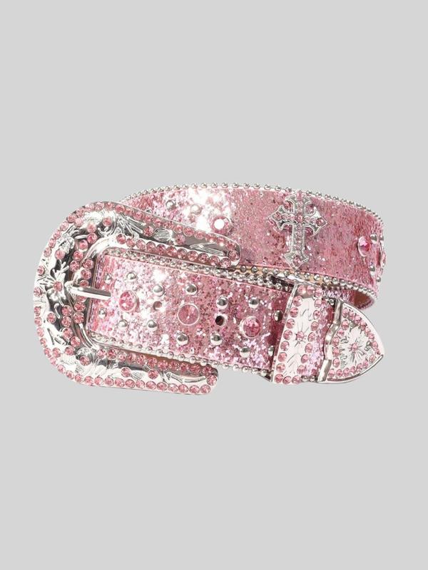 Y2k Style Cross Design Rhinestone BB Belt for Women, Designer Belt, Punk Style Bling Bling Belt for Jeans, Belt for Party, Daily Decor, Trendy Belt for Birthday Gift