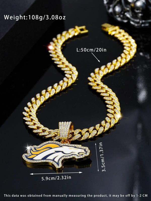 Punk Style Horse Head Design Pendant Necklace, Rhinestone Decor Cuban Link Chain Necklace for Party, Daily Decor, Trendy All-match & Exquisite Hip Hop Jewelry for Birthday Gift