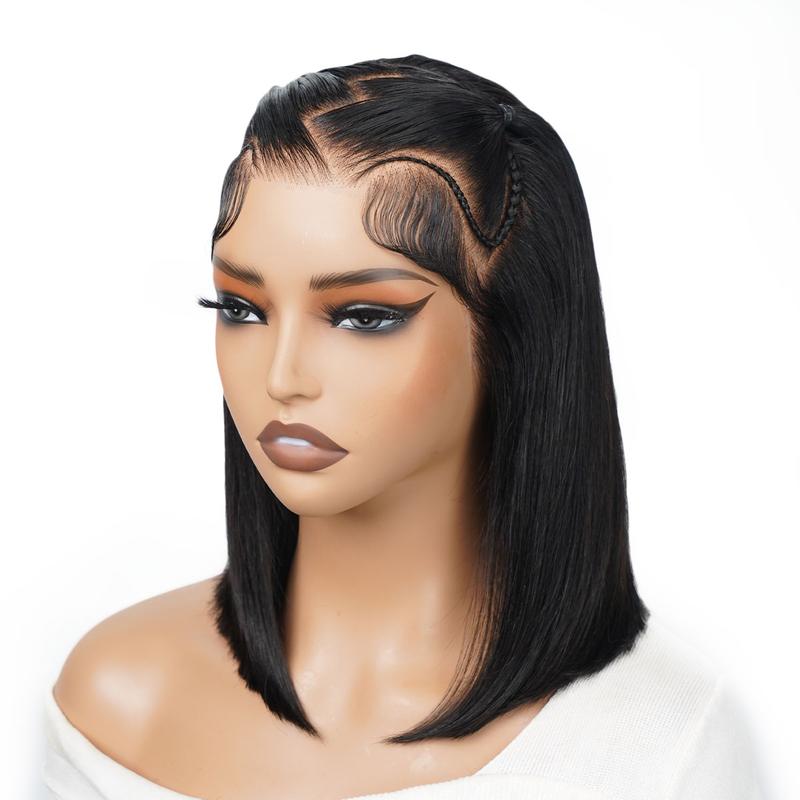 SuperNova Human Hair Straight  13*4 Lace Front Ready To Go Pre Braided Bob Wigs