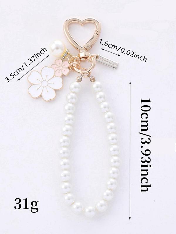 Cute Flower & Faux Pearl Decor Keychain, Fashionable Heart Design Keychain for Women & Girls, Trendy All-match Keychain for Birthday Gift