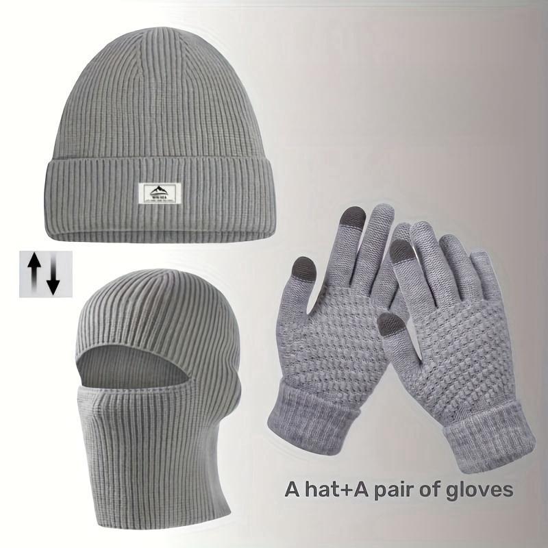 Men's Hat & Gloves Set, Windproof Warm Knit Hat & Gloves, Sports & Outdoor Hats for Fall & Winter