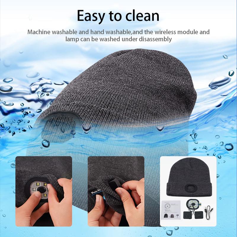 Music Beanie Hat with Built-in Headlamp and Wireless Headphones, USB Rechargeable LED Music Hat, Warm Cap for Men & Women Daily Wear