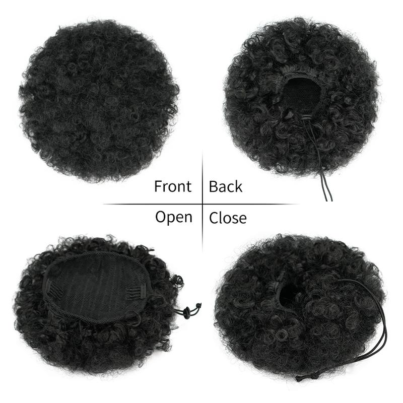 Afro Puff Drawstring Ponytail for Black Women, Short Kinky Curly Afro Ponytail Synthetic Hair Puffs for Women and Children, Premium Black Afro Bun Drawstring Ponytail for Daily Use