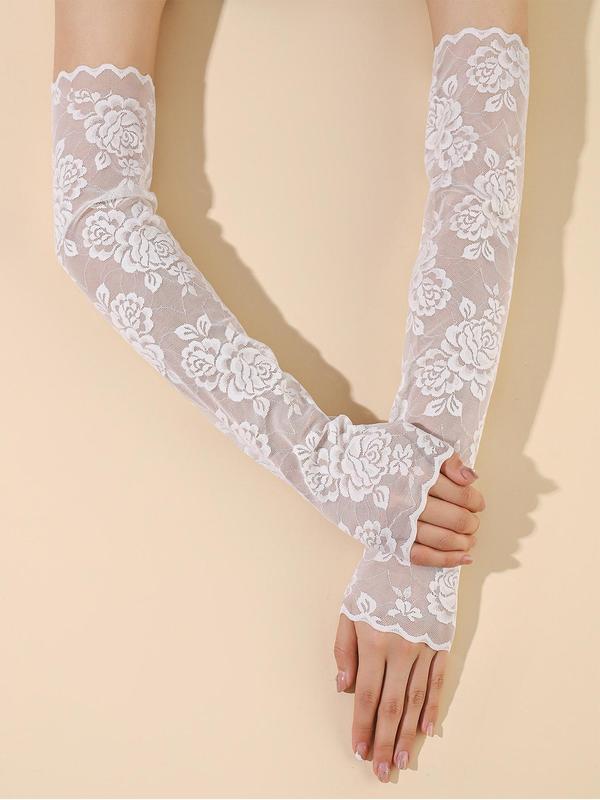 Women's Summer 2024 Fashion Lace Flower Design Arm Sleeves, Elegant Sun Protection Gloves for Women & Girls, Fashion Gloves for Party, Daily Clothing Decor