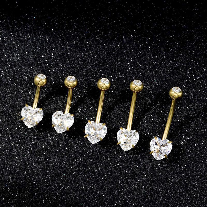 Oufer 14G Titanium Classic Heart CZ Belly Button Ring