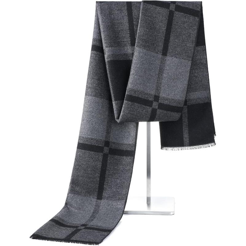 Mens Winter Warm Long Soft Scarf Plaid Tassel Scarf for Men Soft Classic Scarves