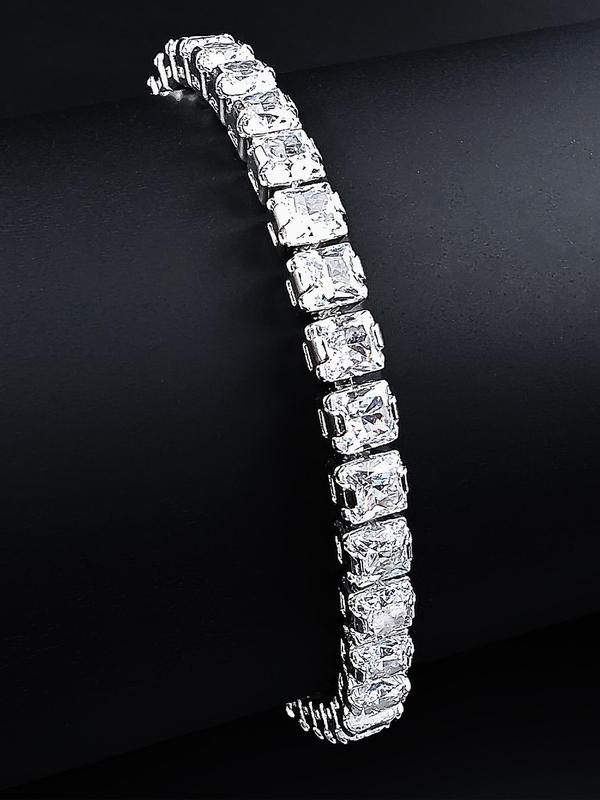 Exquisite Sparkling Rhinestone Decorated Chain Bracelet, 2024 Trendy Elegant and Light Luxury Hand Shiny Dainty Jewelry for Women and Girls, Fashion Matching Accessories, Holiday Gift