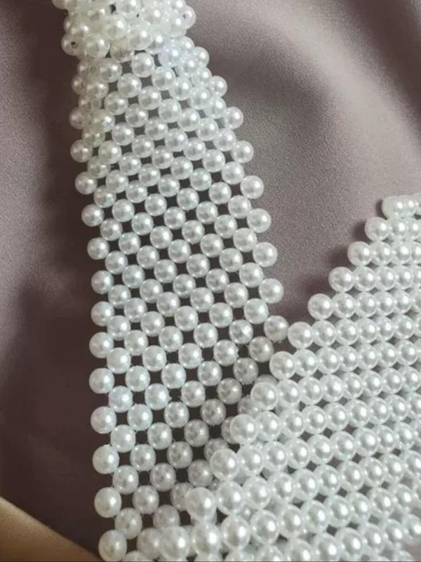 Faux Pearl Decorated Necktie, Elegant Long Tie for Women, Fashion Accessories for Party, Daily Clothing Decor, Trendy All-match & Exquisite Necktie for Gift