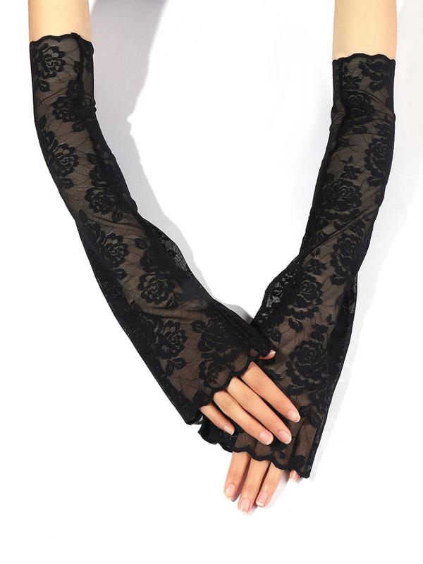 Women's Summer 2024 Fashion Lace Flower Design Arm Sleeves, Elegant Sun Protection Gloves for Women & Girls, Fashion Gloves for Party, Daily Clothing Decor