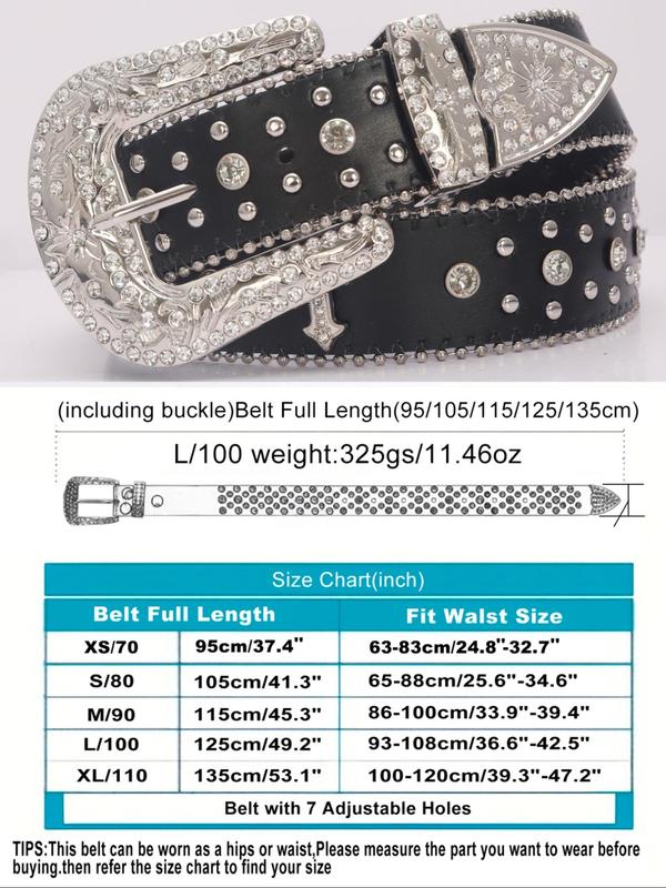 Y2k Style Cross Design Rhinestone BB Belt for Women, Designer Belt, Punk Style Bling Bling Belt for Jeans, Belt for Party, Daily Decor, Trendy Belt for Birthday Gift