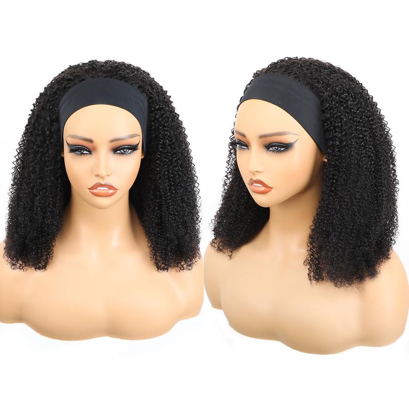 OQHAIR Afro Kinky Curly Headband Wig Human Hair Scarf Wig No Gel No Glue Full Machine Made Wig with Headband 180% Density