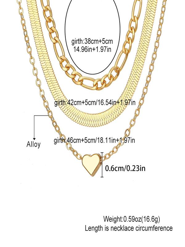 Women's Elegant Heart Pendant Necklace (3pcs set), Fashion Stackable Jewelry for Party, Daily Clothing Decor, Trendy All-match & Exquisite Jewelry for Birthday Gift