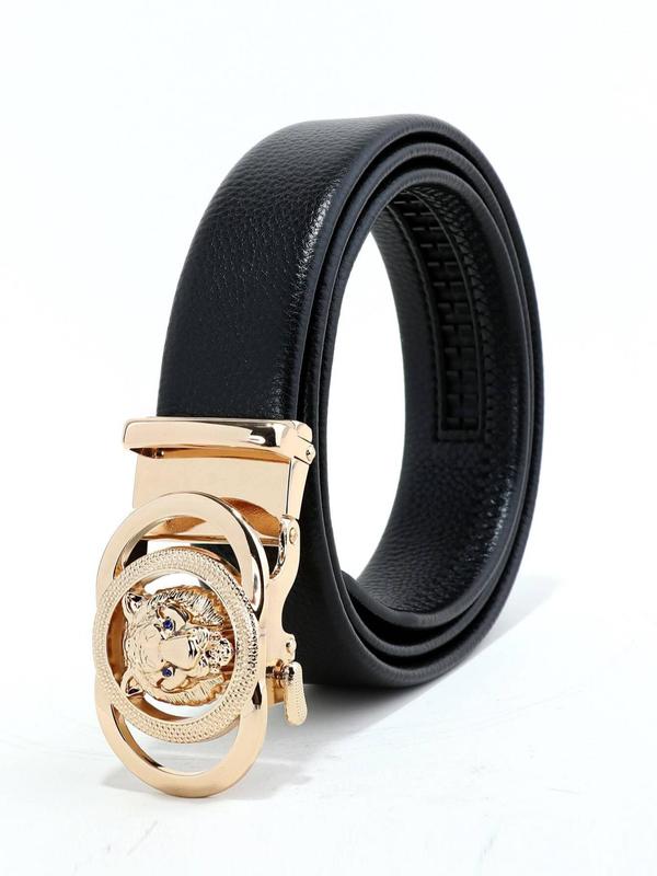 Men's Business Buckle Cowhide Belt, with Hollow Out Round & Bear Decor Buckle, Fashion All-match Waistband for Work Office Daily Wear