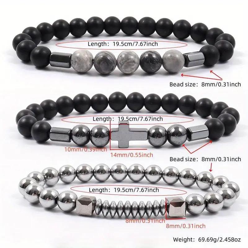 Sports Bracelet 1 set Classic Cross Pendant Matte Bead for Men Father Husband Cross Weight Dumbbell Bracelet Natural Stone Stainless Steel Bracelet