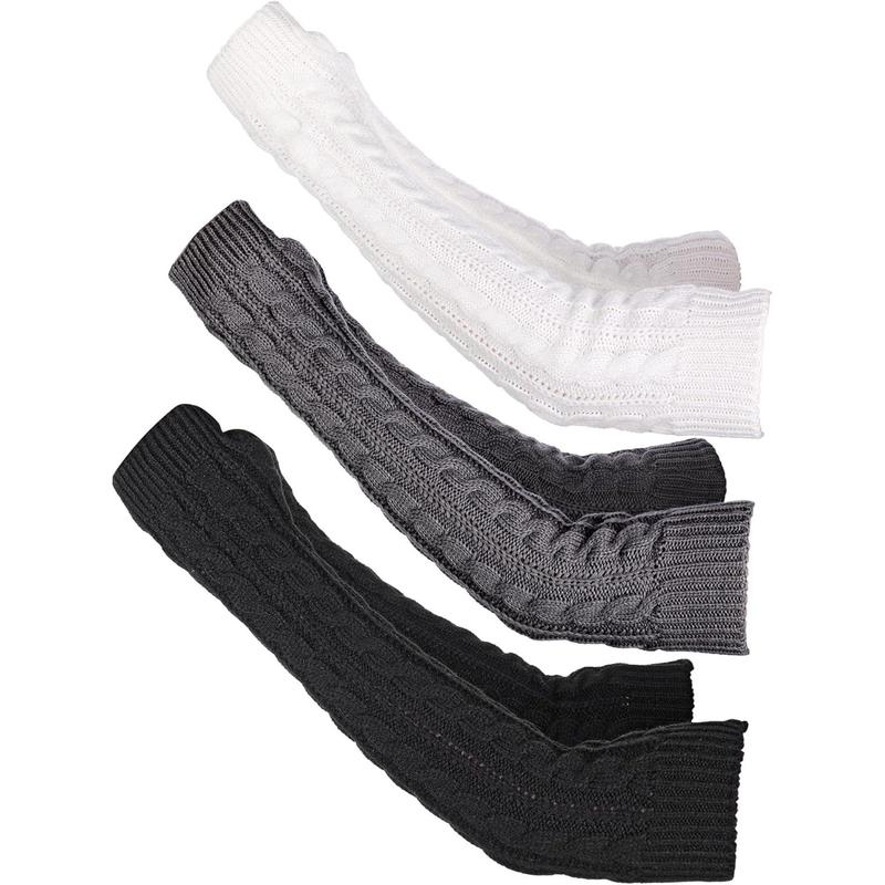 3 Pairs Arm Warmers Long Fingerless Gloves Knit Wrist Warmers with Thumb Hole Open Finger Arm Socks for Women Adult